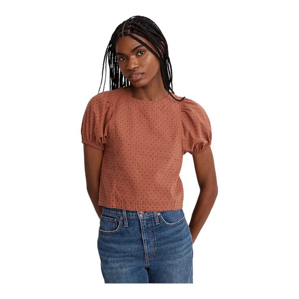 Madewell Jacquard Puff-Sleeve in Micro Cross Cropped Top Size 8